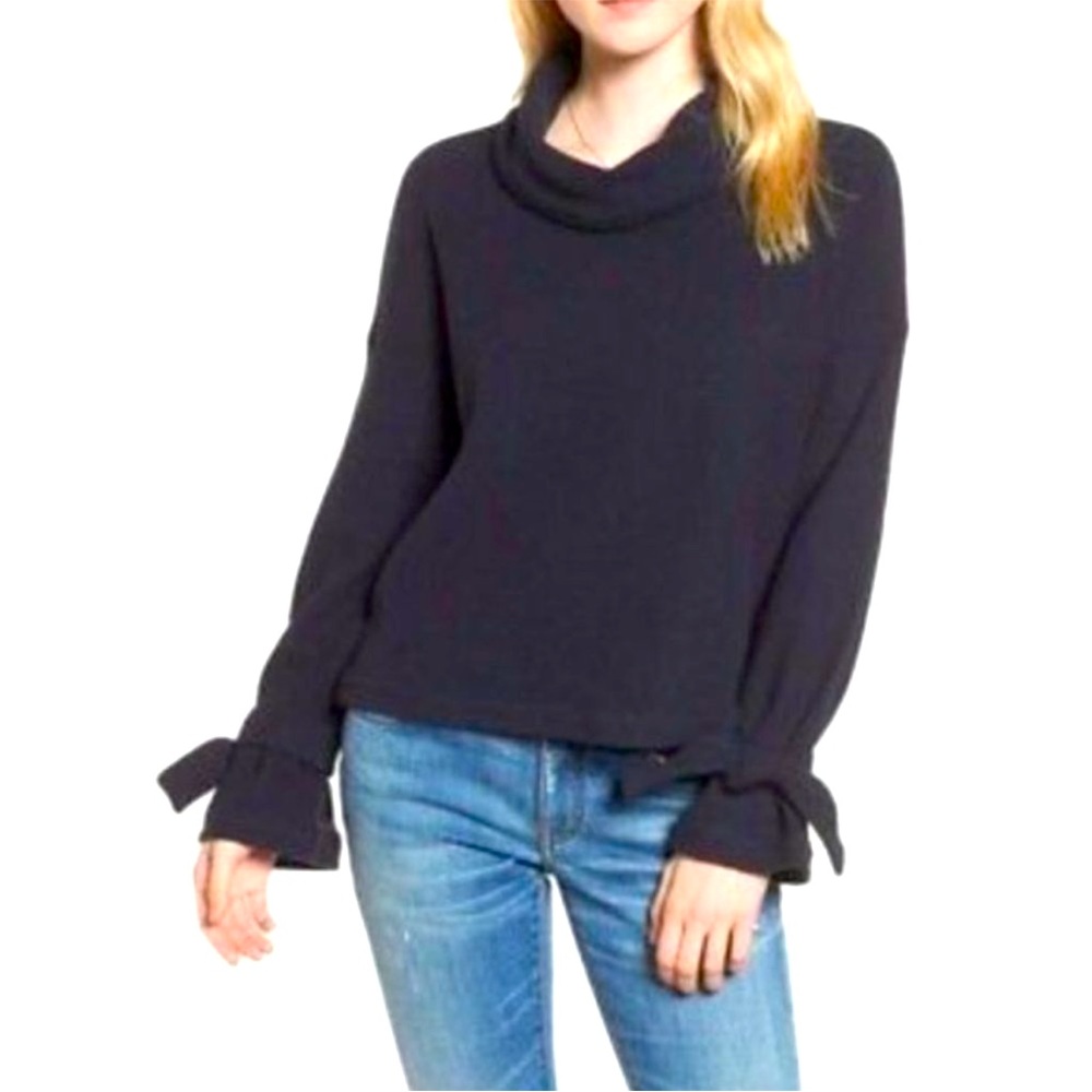 Madewell Navy Mockneck Tie-Cuff Top Small